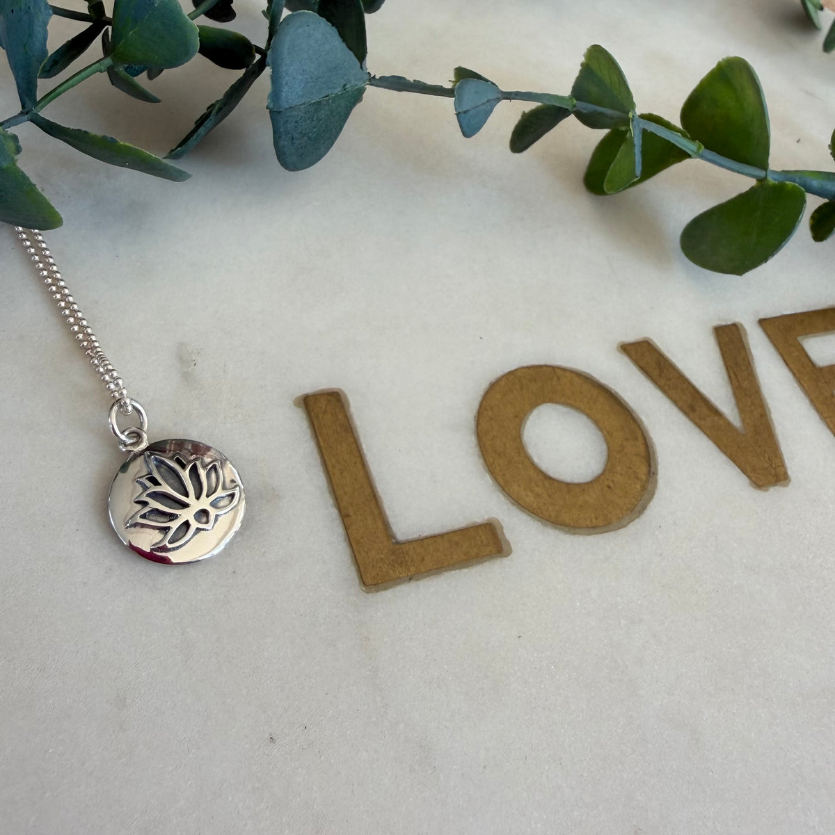 Lotus Embossed Disc - Sterling Silver