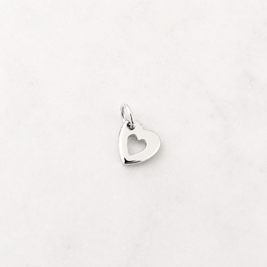 Puff Heart with Inner Cut Out Charm - Sterling Silver