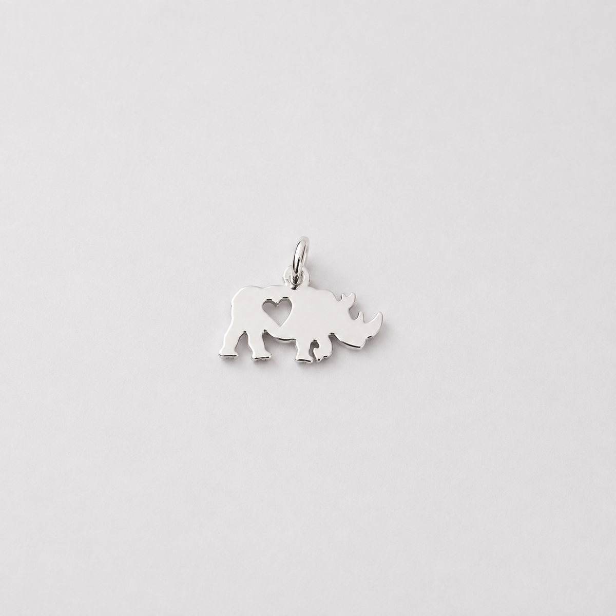 Rhino Charm with Cut Out Heart - Sterling Silver