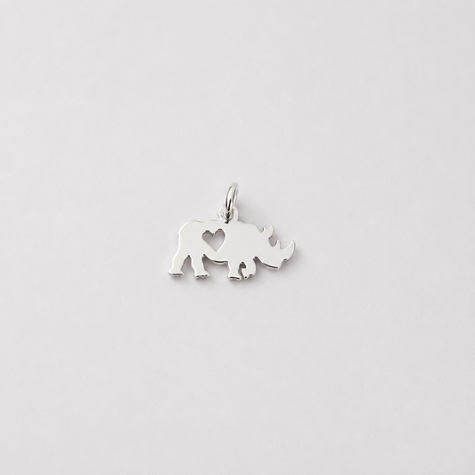 Rhino Charm with Cut Out Heart - Sterling Silver