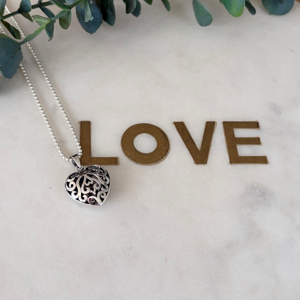 Vintage Heart Pendant - Sterling Silver