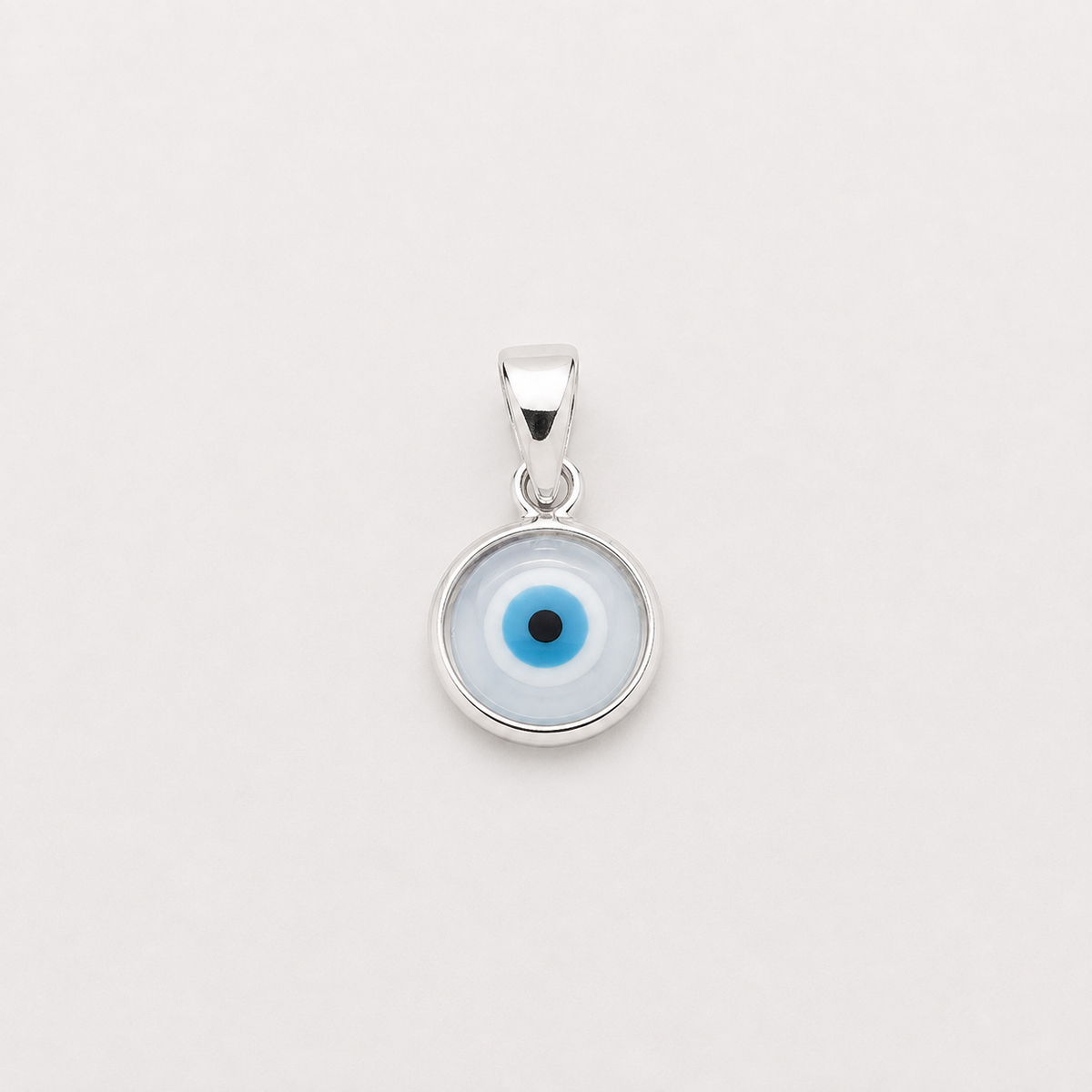 White Evil Eye Charm - Sterling Silver