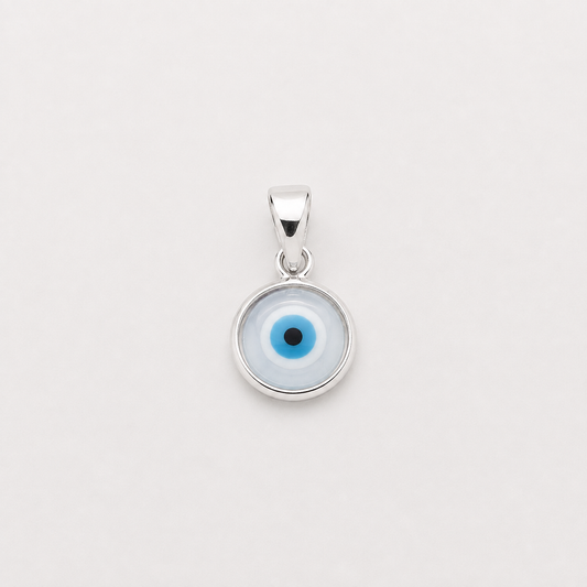 White Evil Eye Charm - Sterling Silver