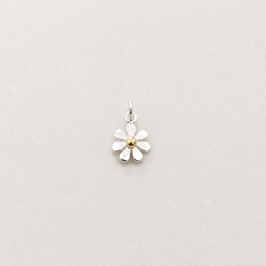 white & Yellow Detail Daisy Charm - Sterling Silver