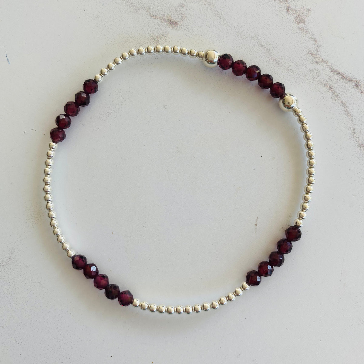 2mm & Garnet Bracelet - Sterling Silver