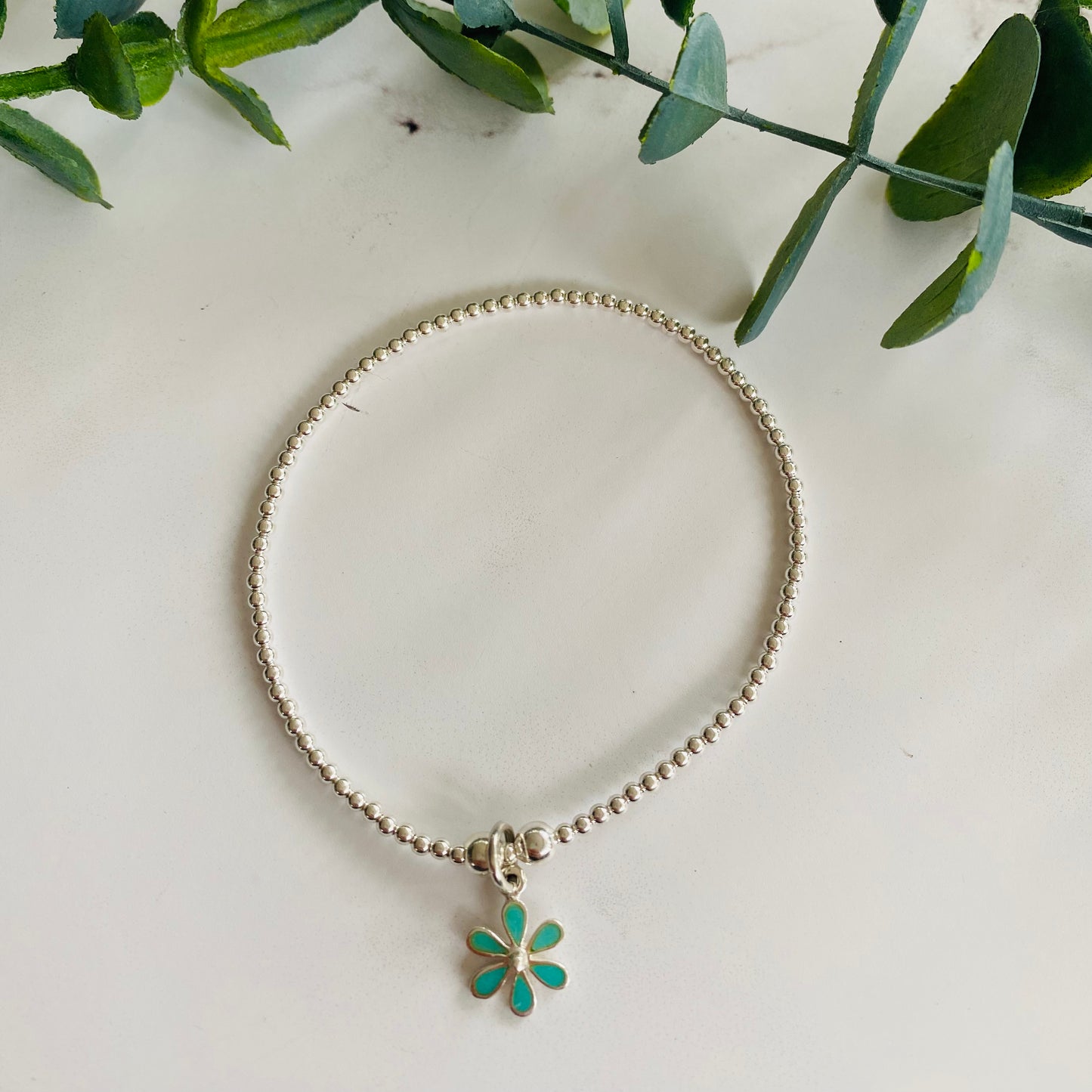 2mm & Coloured Dainty Flower Bracelet - Sterling Silver – view 4