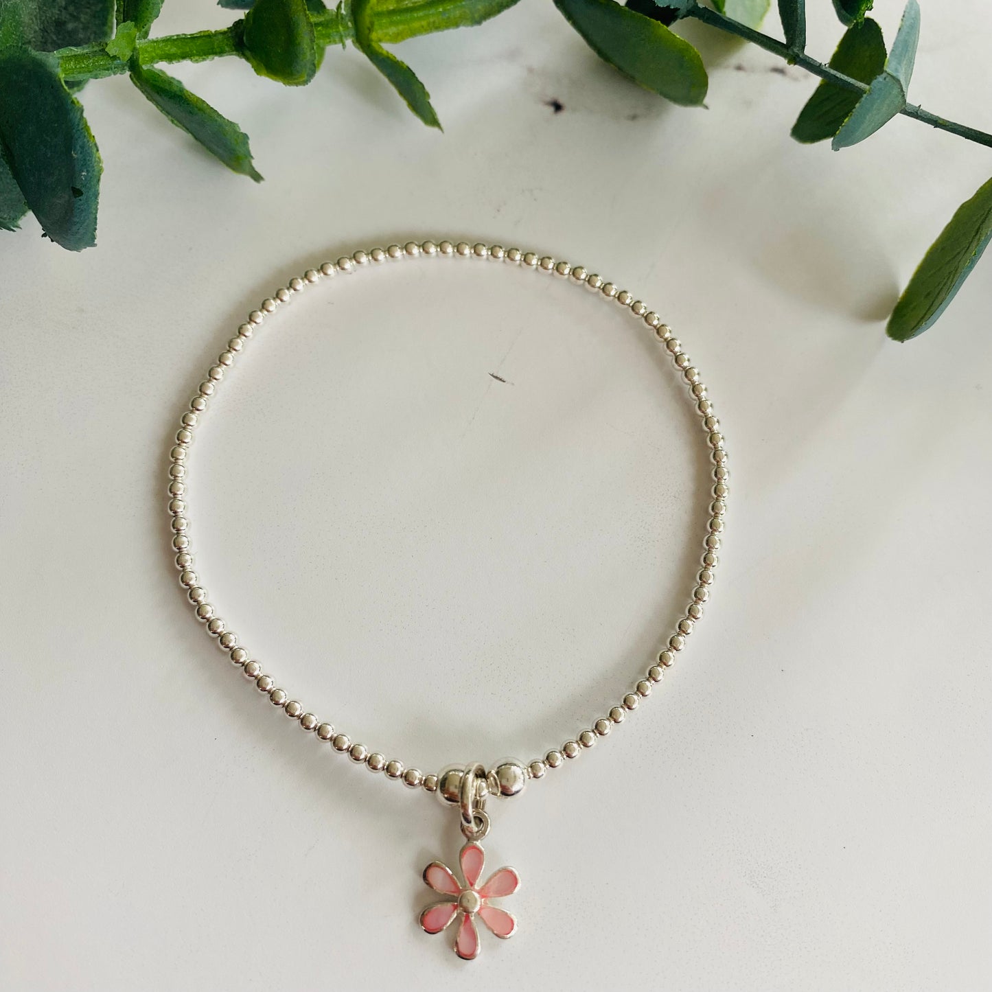 2mm & Coloured Dainty Flower Bracelet - Sterling Silver – view 3