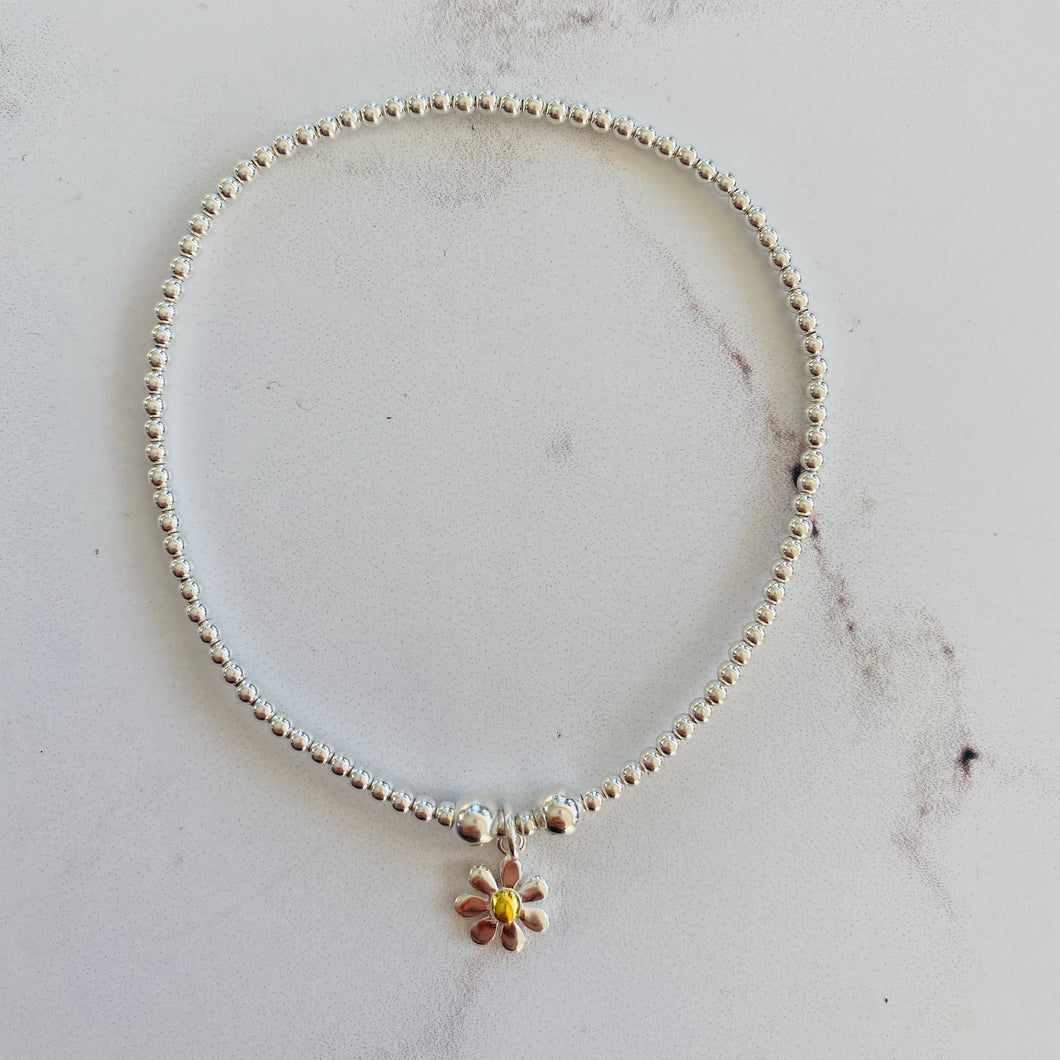 2mm Sterling Silver Daisy Bracelet