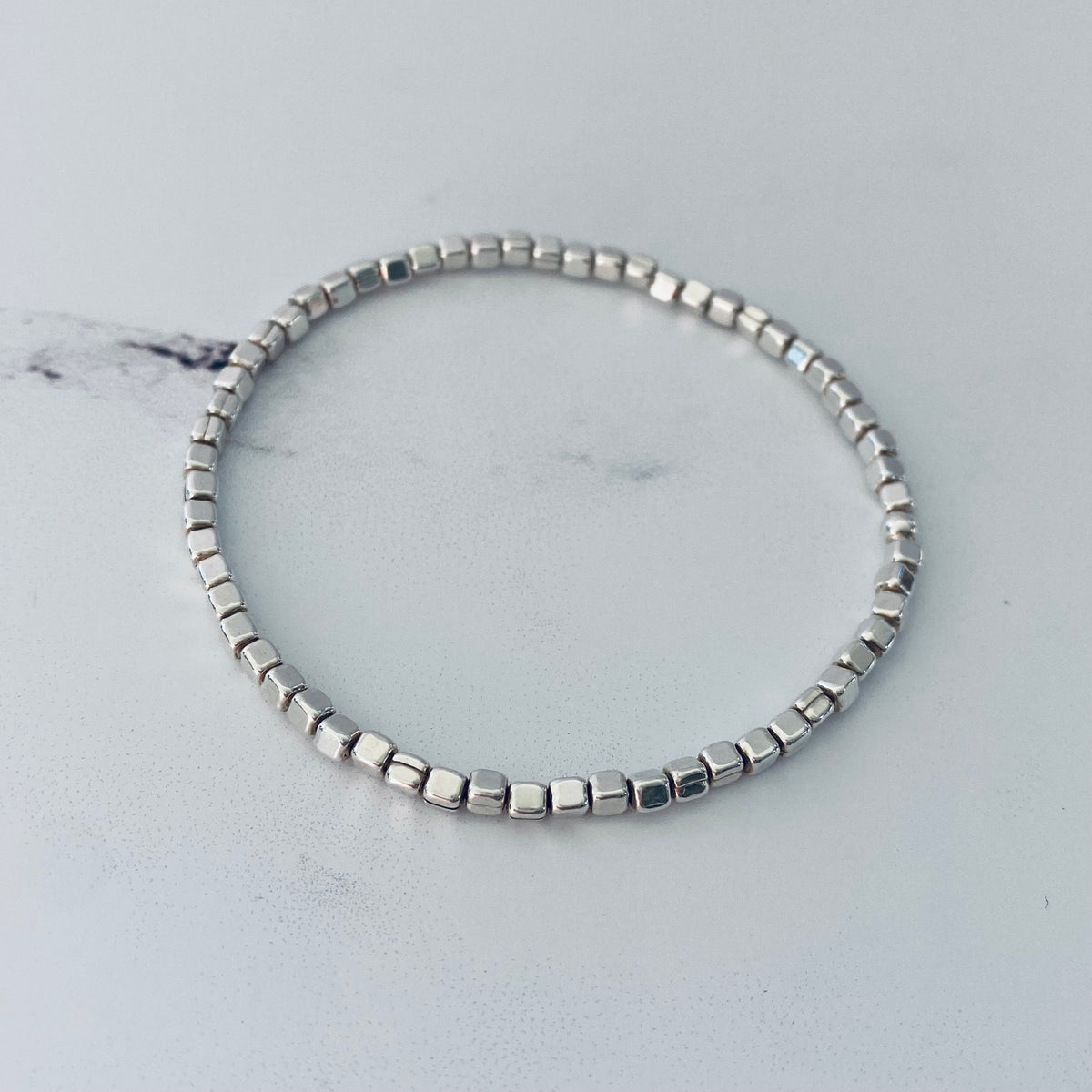 2.5mm Square Bead Bracelet - Sterling Silver