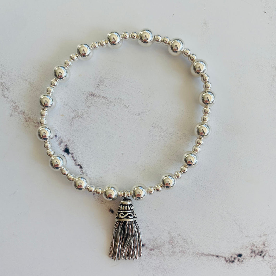 6mm + 3mm Sterling Silver with Chunky Tassel Bracelet