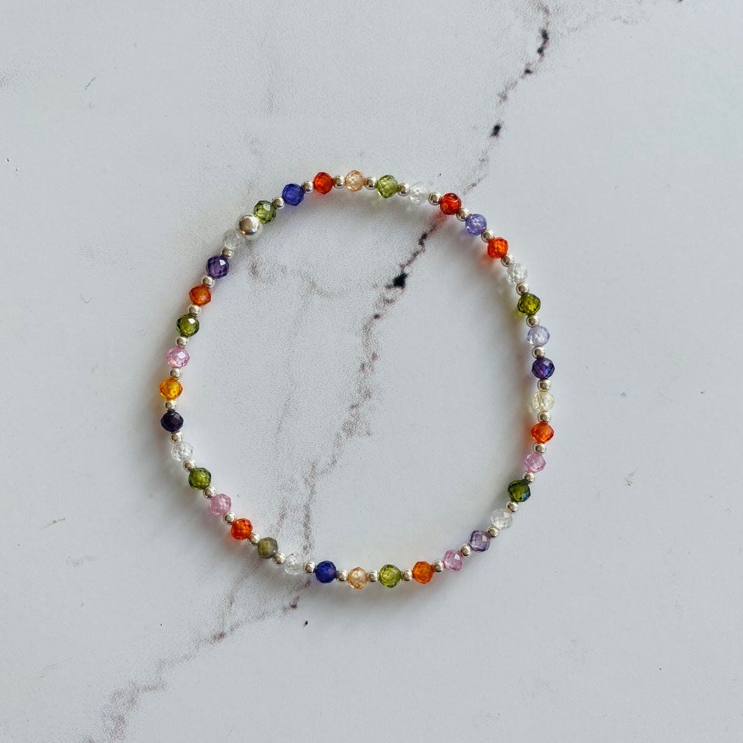 2mm Sterling Silver & Multi Colour Cobalt Bracelet