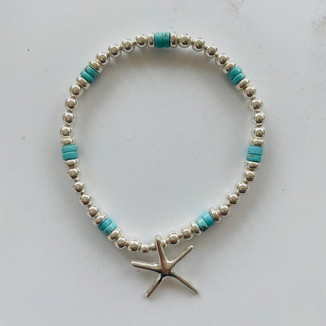 4mm Sterling Silver & Turquoise Star Fish Bracelet