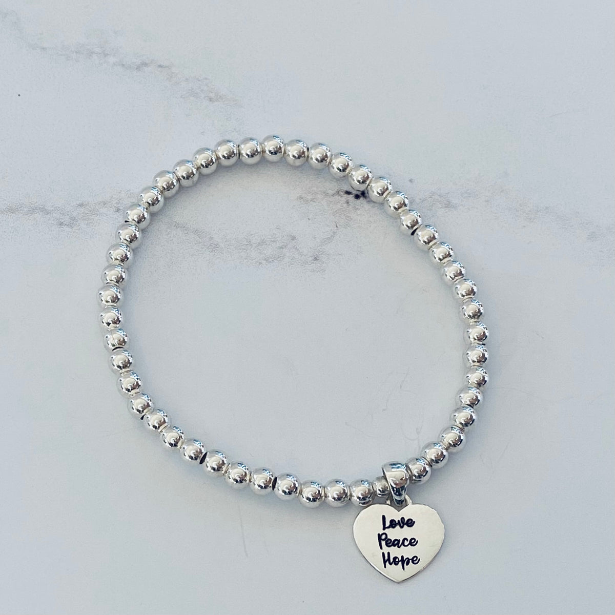 4mm Love, Peace, Hope Heart Bracelet