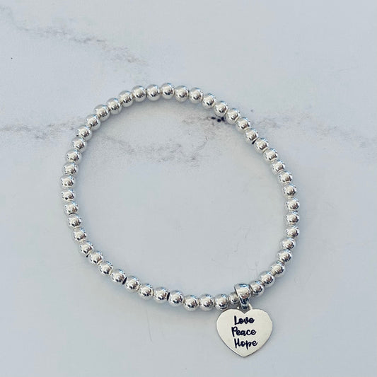 4mm Love, Peace, Hope Heart Bracelet