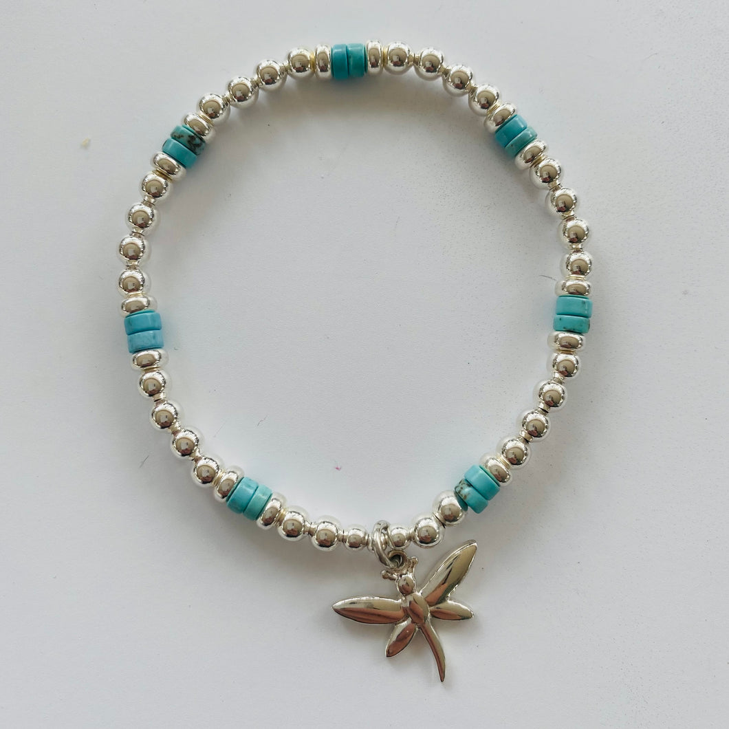 4mm Sterling Silver & Turquoise Star Dragonfly Bracelet