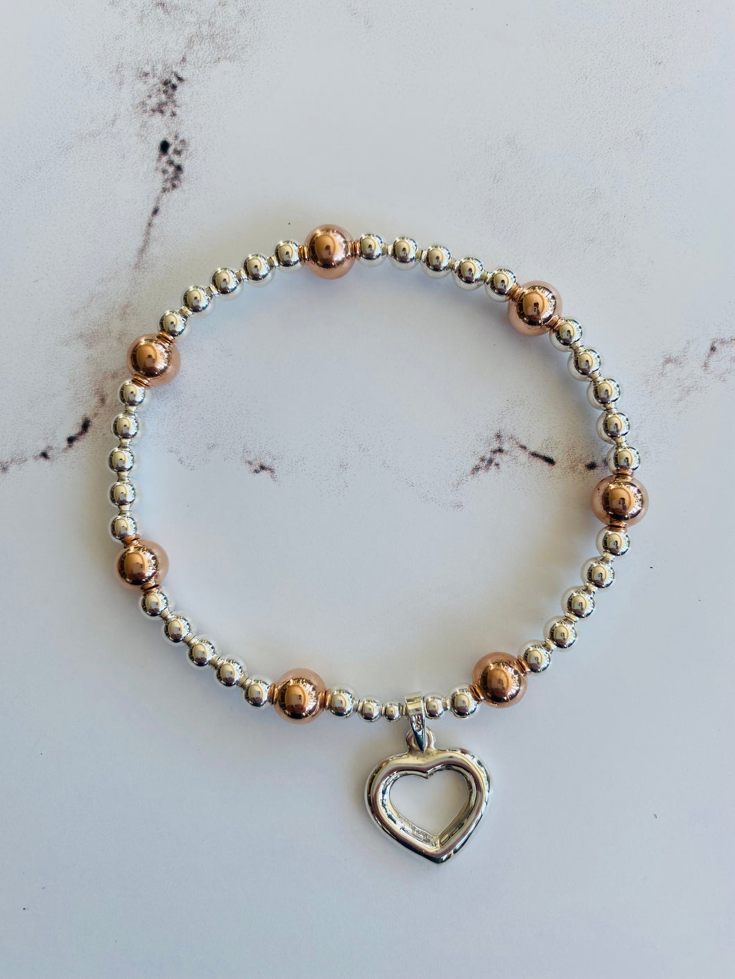 4mm Sterling Silver & 6mm Rose Gold Heart Bracelet